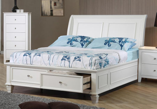 Selena - Selena Twin Sleigh Bed with Footboard Storage Buttermilk