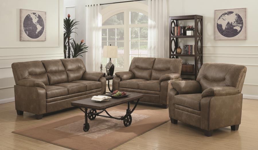 Meagan - Meagan Upholstered Pillow Top Arm Living Room Set Brown