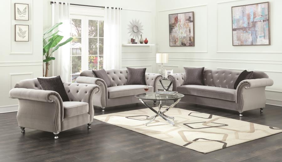 Frostine - Frostine Upholstered Tufted Living Room Set Silver