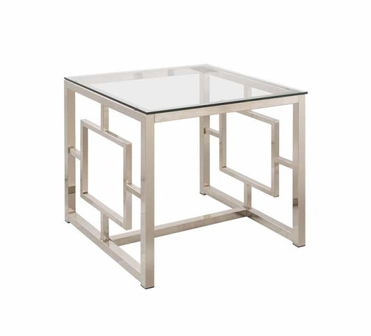 Merced - Merced Square Tempered Glass Top End Table Nickel