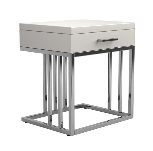 Dalya - Dalya 1-drawer Rectangular End Table Glossy White and Chrome