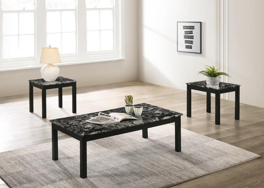 Darius - Darius Faux Marble Rectangle 3-piece Occasional Table Set Black