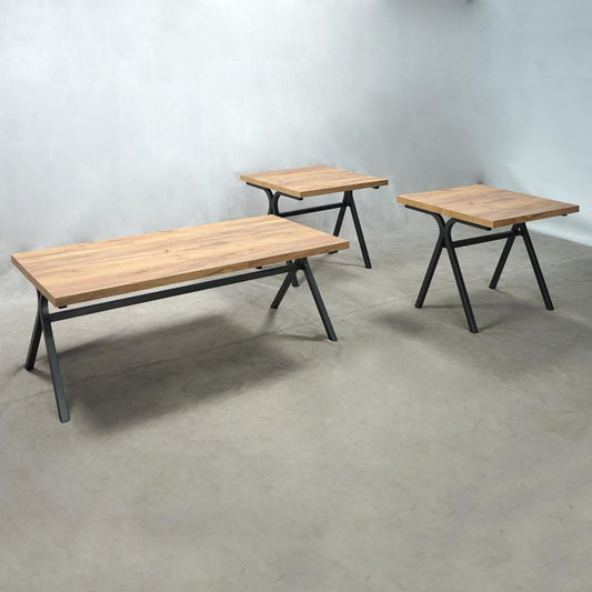 Colmar - Colmar 3-piece Trestle Occasional Table Set Golden Oak and Gunmetal