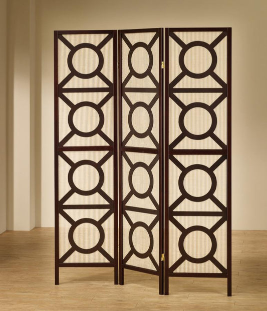 Vulcan - Vulcan 3-panel Geometric Folding Screen Tan and Cappuccino