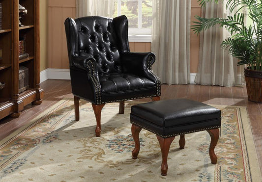 Roberts - Roberts Button Tufted Back Accent Chair with Ottoman Black and Espresso