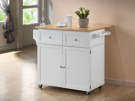 Jalen - Jalen 3-Door Kitchen Cart with Casters Natural Brown and White
