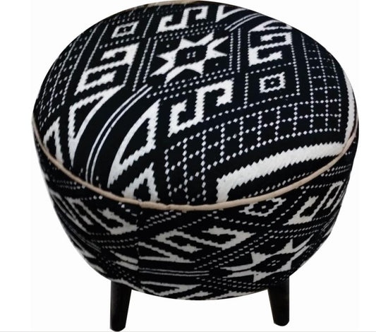 Camila - Camila Round Upholstered Ottoman Black and White