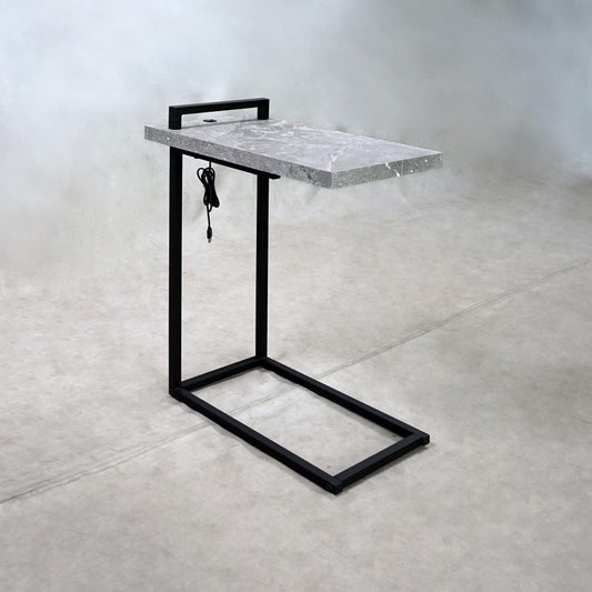 Maxwell - Maxwell C-shaped Accent Table Cement and Gunmetal