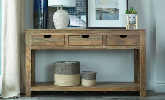 Esther - Esther 3-drawer Storage Console Table Natural Sheesham