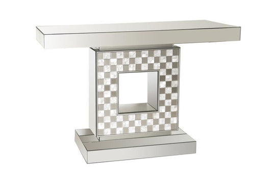 Claire - Checkerboard Square Base Console Table Silver
