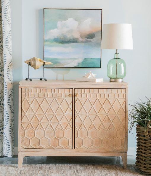 Eberto - Eberto 2-door Geometric Accent Cabinet White Distressed