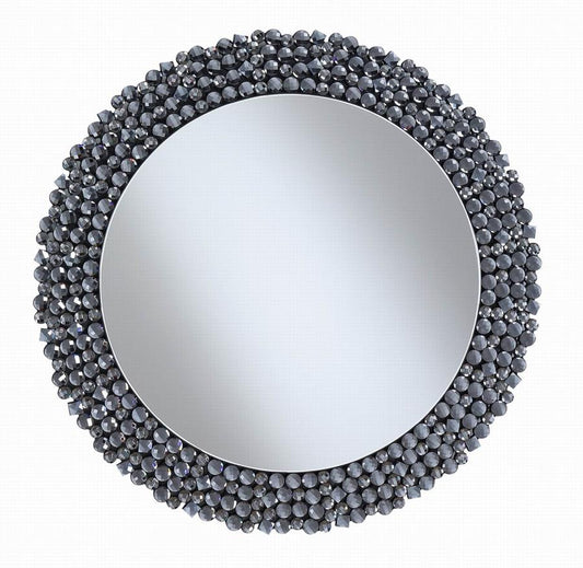 Claudette - Claudette Round Wall Mirror with Textural Frame Grey