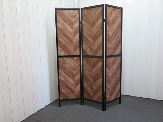 Marlene - Marlene Herringbone Pattern 3-Panel Screen Rustic Tobacco and Black