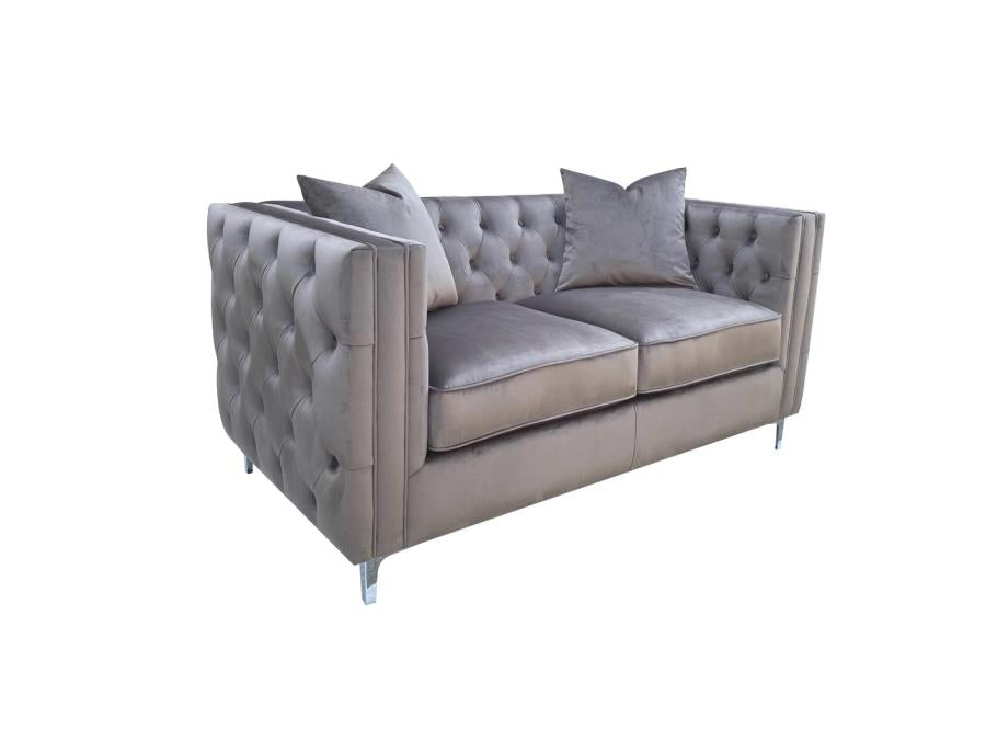 Phoebe - Phoebe Tufted Tuxedo Arms Loveseat Urban Bronze