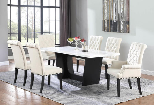 Osborne - Osborne Trestle Base Marble Top Dining Table Espresso and White