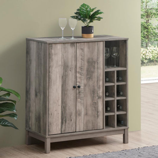 Cheyenne - Cheyenne 2-door Wine Cabinet with Stemware Rack Weathered Acacia