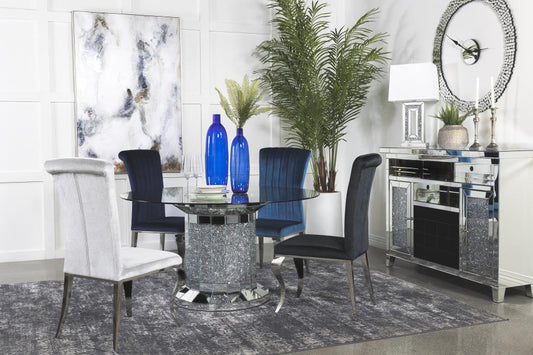 Ellie - Ellie Cylinder Pedestal Glass Top Dining Table Mirror