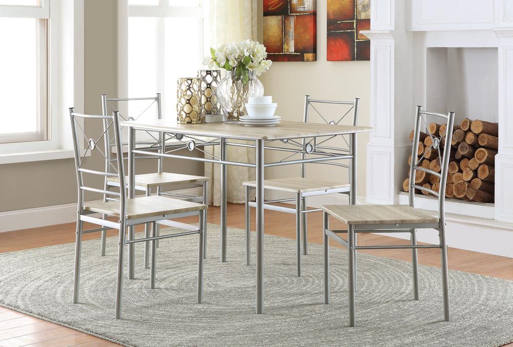 Fontana - Fontana 5-piece Rectangular Dining Set Brushed Silver