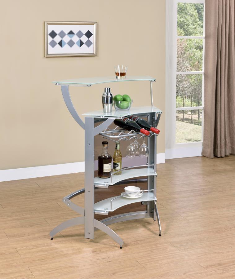 Dallas - Dallas 2-shelf Bar Unit Silver and Frosted Glass