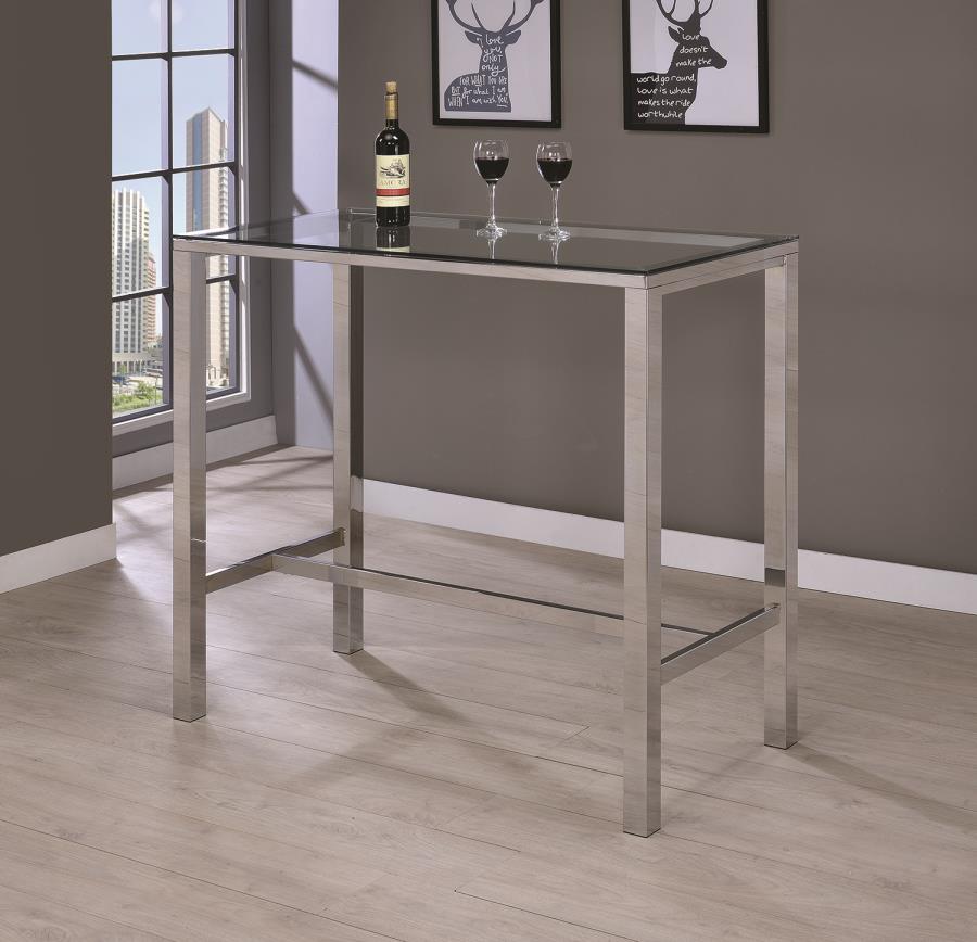 Tolbert - Tolbert Bar Table with Glass Top Chrome