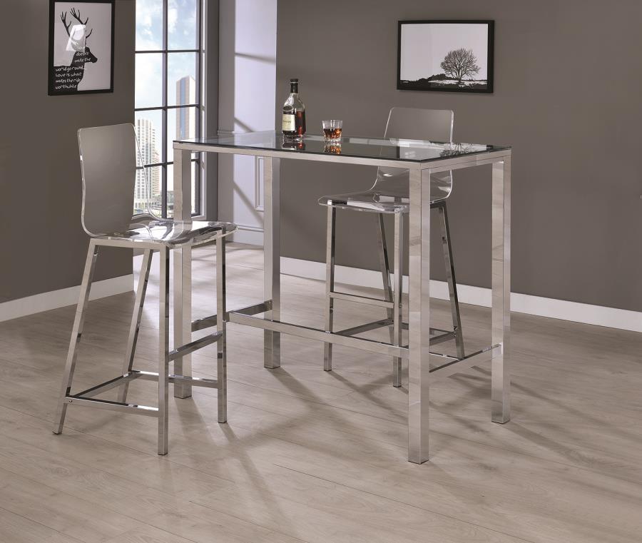 Tolbert - Tolbert Bar Table with Glass Top Chrome