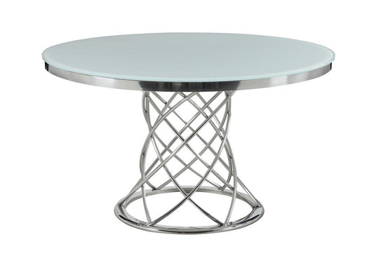 Irene - Irene Round Glass Top Dining Table White and Chrome