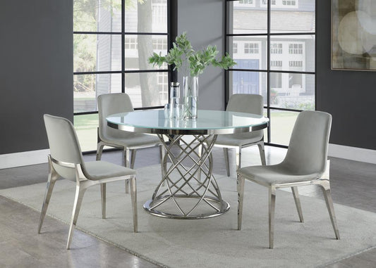 Irene - Irene Round Glass Top Dining Table White and Chrome