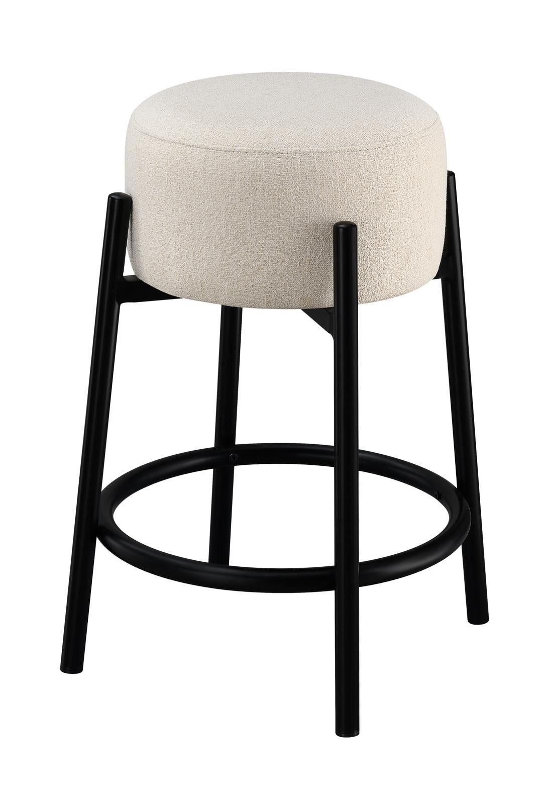 Leonard - Leonard Upholstered Backless Round Stools White and Black (Set of 2)