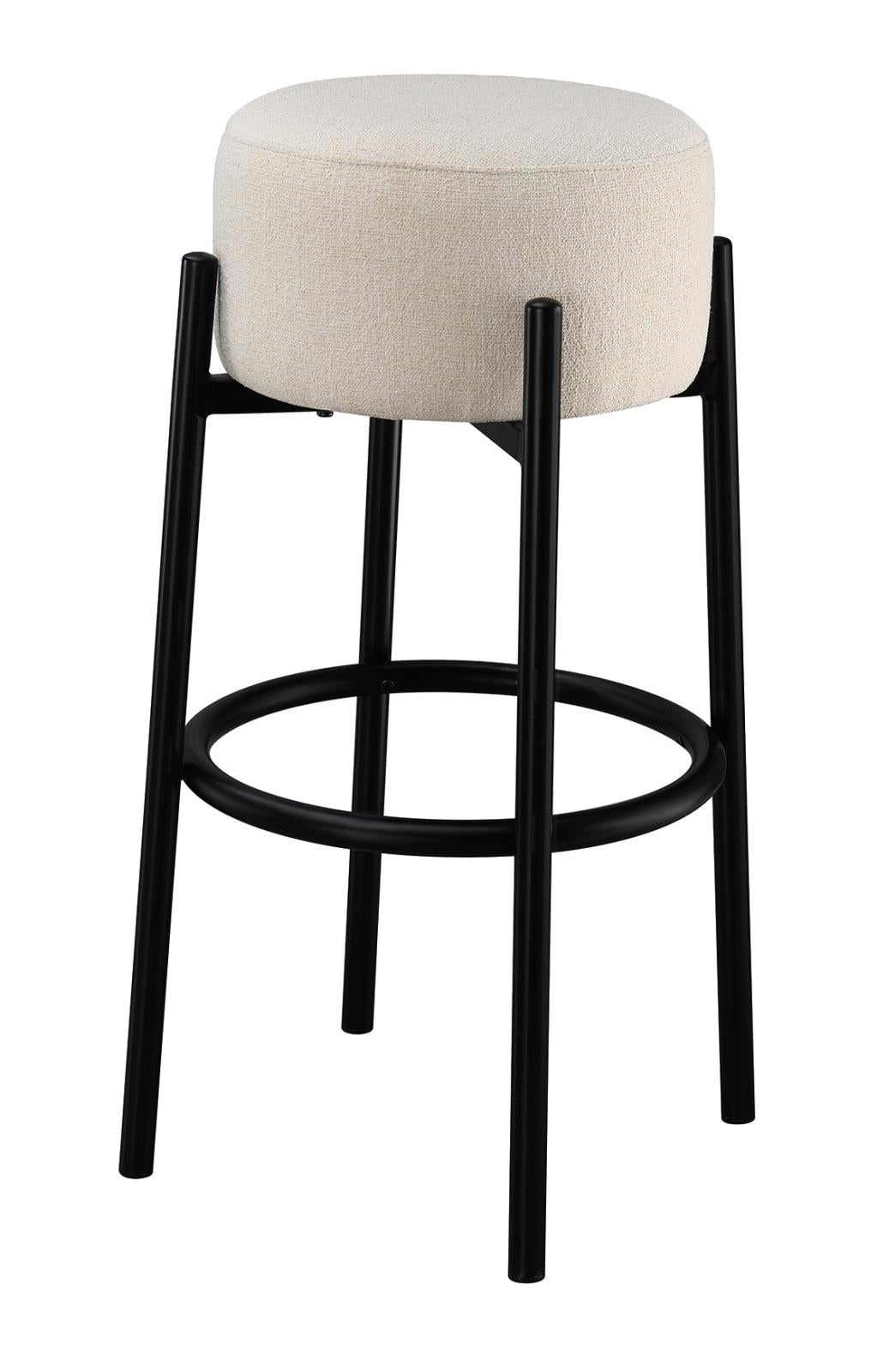 Leonard - Leonard Upholstered Backless Round Stools White and Black (Set of 2)