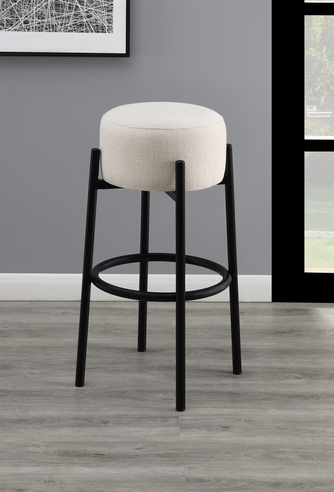 Leonard - Leonard Upholstered Backless Round Stools White and Black (Set of 2)