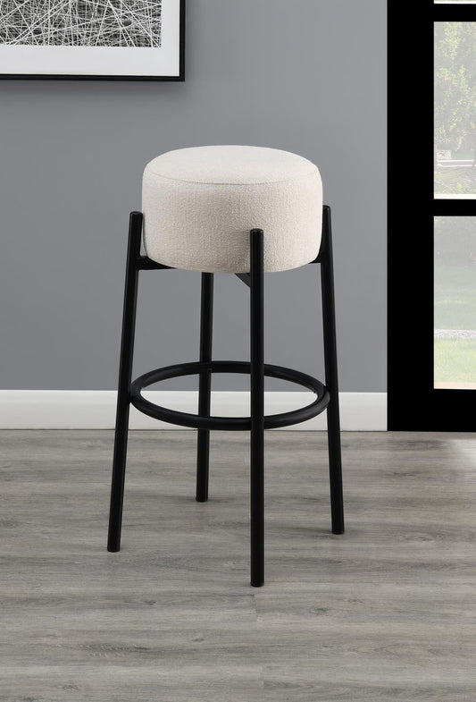 Leonard - Leonard Upholstered Backless Round Stools White and Black (Set of 2)