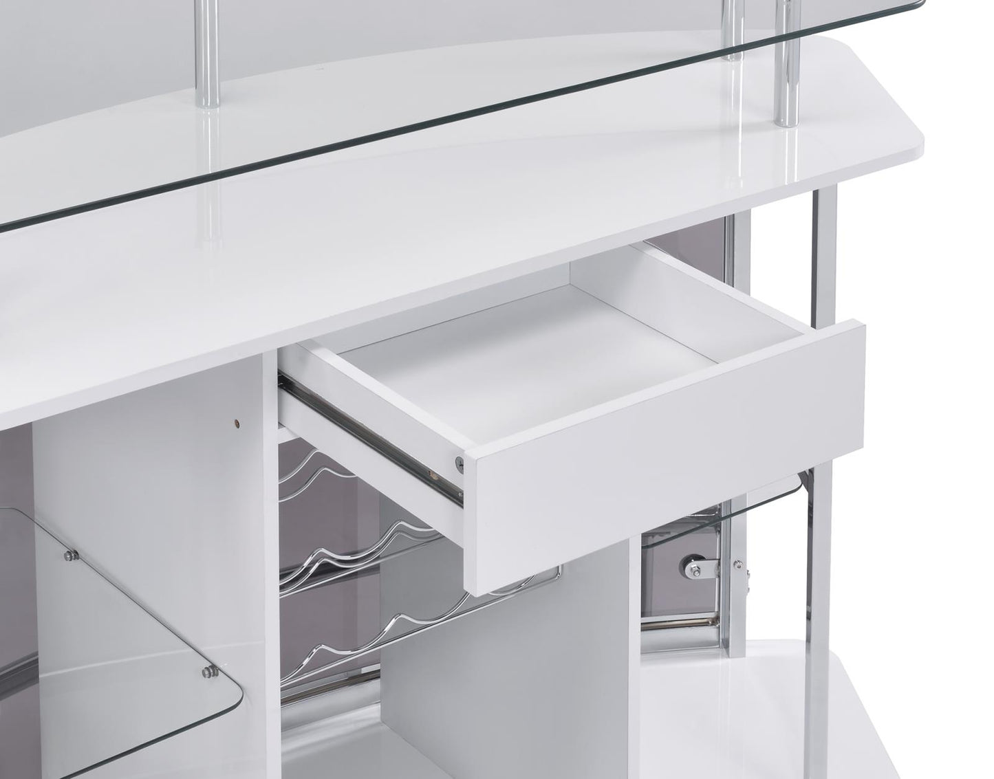 Gideon - Gideon Crescent Shaped Glass Top Bar Unit with Drawer