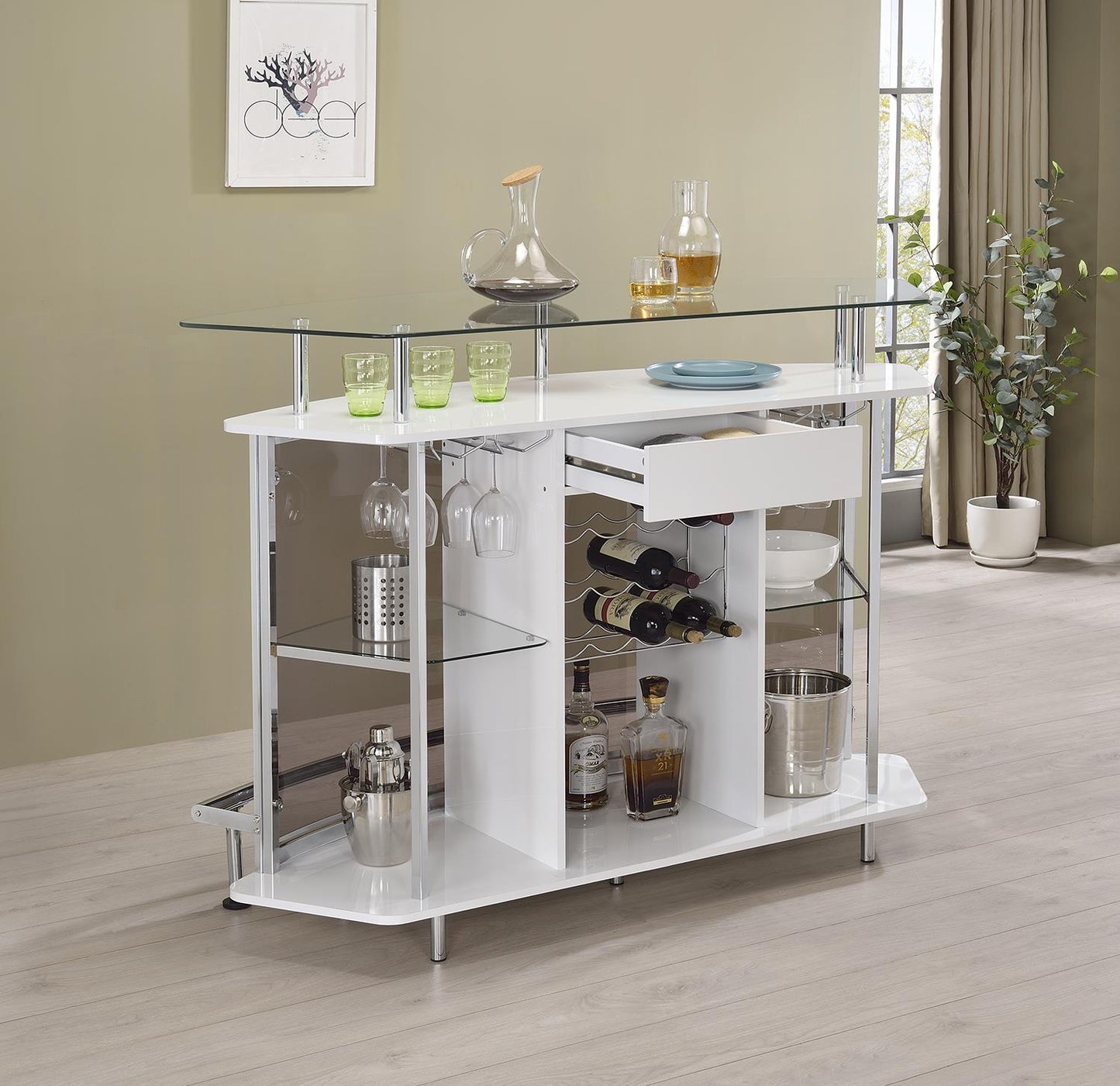 Gideon - Gideon Crescent Shaped Glass Top Bar Unit with Drawer