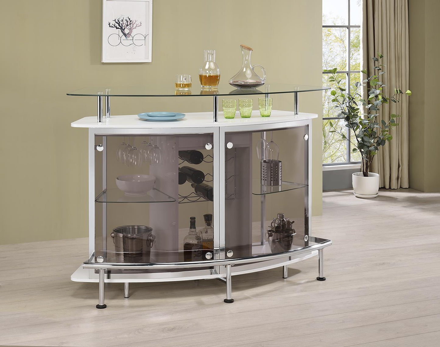 Gideon - Gideon Crescent Shaped Glass Top Bar Unit with Drawer