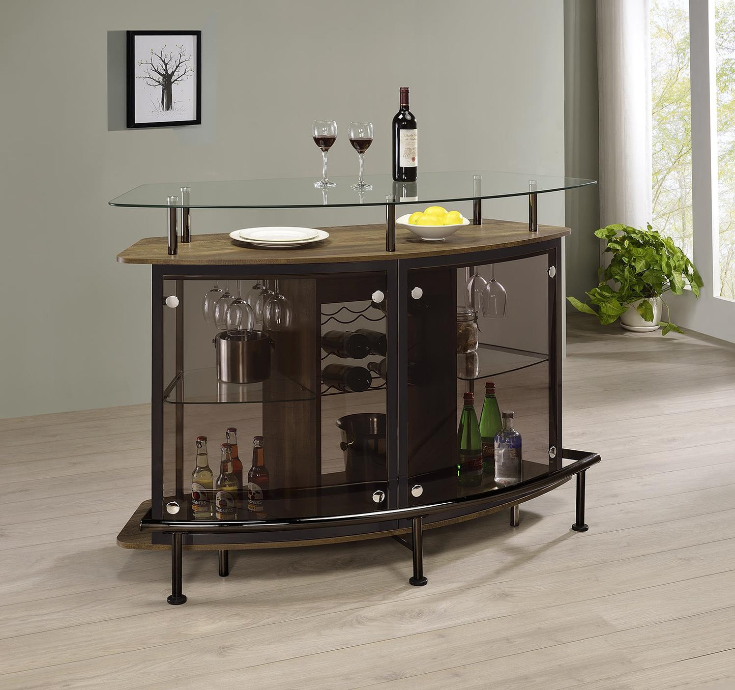 Gideon - Gideon Crescent Shaped Glass Top Bar Unit with Drawer