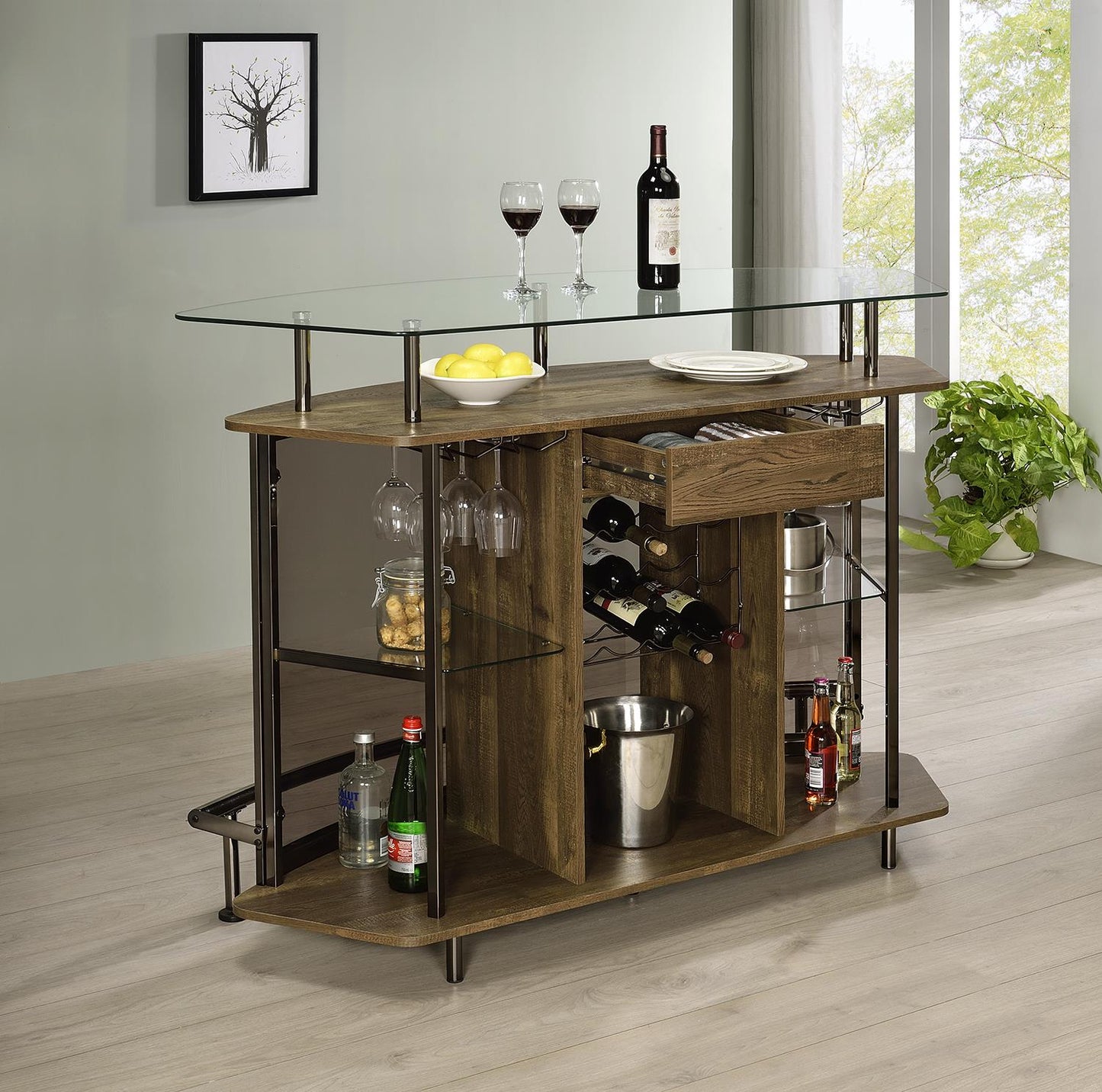 Gideon - Gideon Crescent Shaped Glass Top Bar Unit with Drawer
