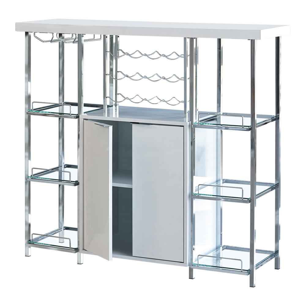 Gallimore - Gallimore 2-door Bar Cabinet with Glass Shelf High Glossy White and Chrome