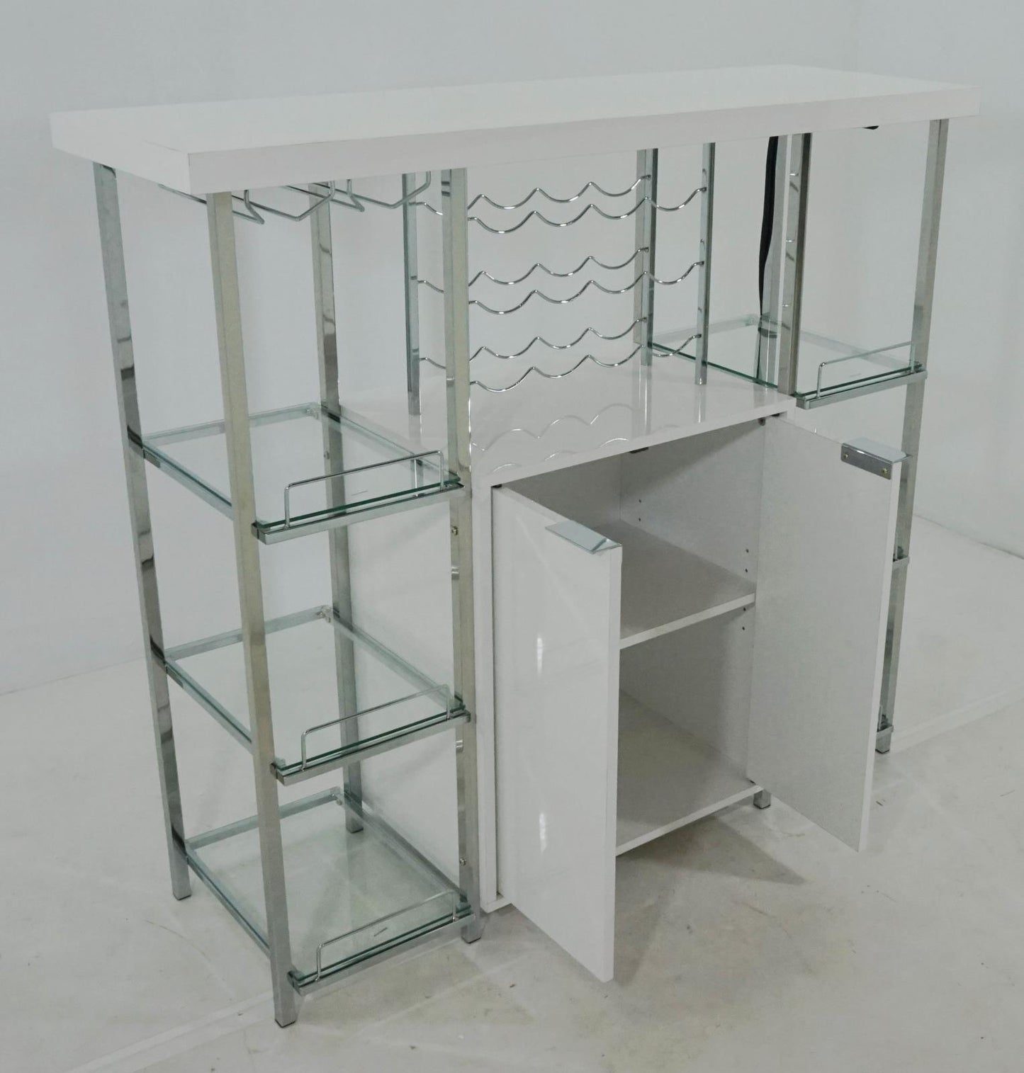 Gallimore - Gallimore 2-door Bar Cabinet with Glass Shelf High Glossy White and Chrome