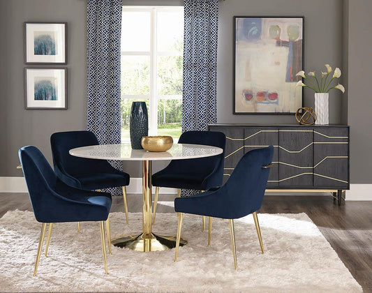 Kella - Kella Round Dining Table Natural Marble and Gold