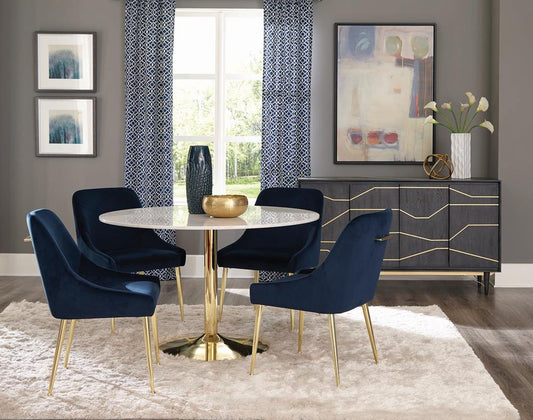 Kella - Kella Round Dining Table Natural Marble and Gold
