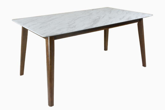 Everett - Everett Faux Marble Top Dining Table Natural Walnut and White