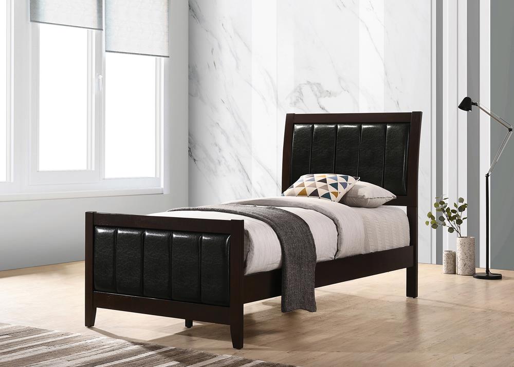 Carlton - Carlton 5-piece Twin Upholstered Bedroom Set Cappuccino and Black