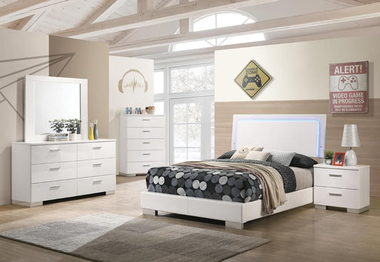 Felicity - Felicity Full Panel Bed with LED Lighting Glossy White