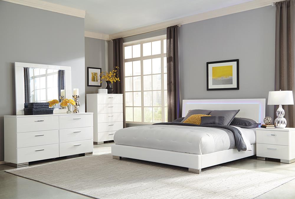 Felicity - Felicity Bedroom Set with LED Light Headboard Glossy White