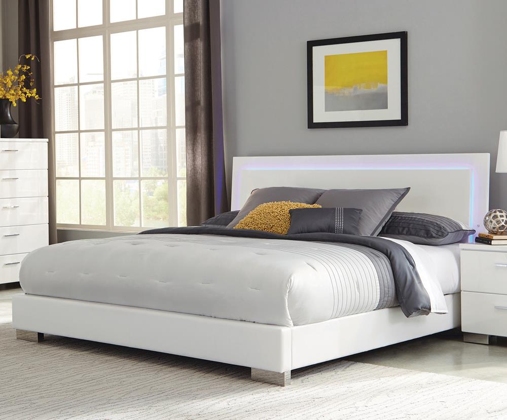 Felicity - Felicity California King Panel Bed with LED Lighting Glossy White