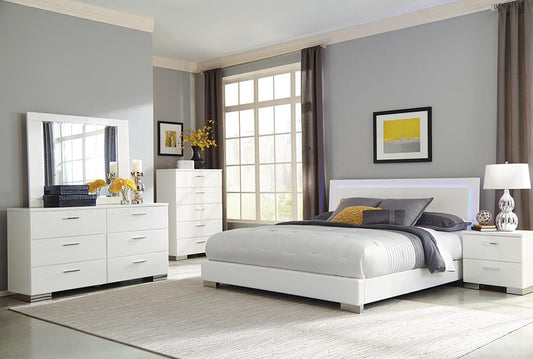 Felicity - Felicity Bedroom Set with LED Light Headboard Glossy White