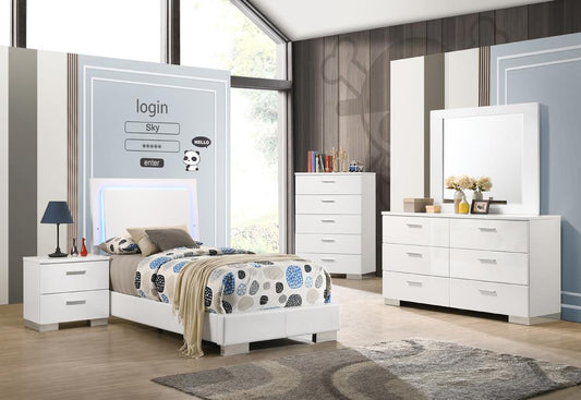 Felicity - Felicity Twin Panel Bed with LED Lighting Glossy White