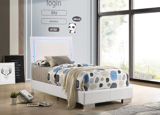 Felicity - Felicity Twin Panel Bed with LED Lighting Glossy White