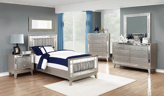 Leighton - Leighton Twin Panel Bed with Mirrored Accents Mercury Metallic