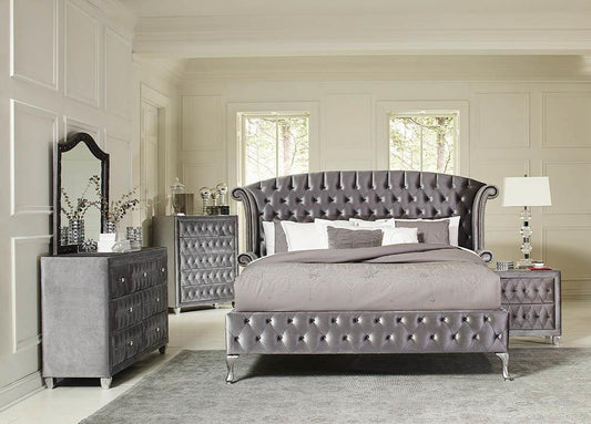 Deanna - Deanna Eastern King Tufted Upholstered Bed Grey